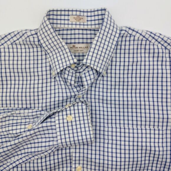 Peter Millar Other - Peter Millar Crown Soft Men's Large Button Down Silk Blend Shirt Blue Checkered